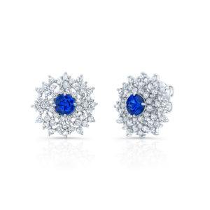 18K White Gold Floral Cluster Sapphire & Diamond Earrings