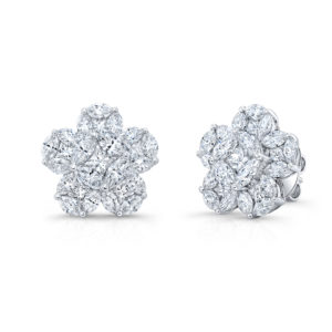 18K White Gold Floral Cluster Petal Diamond Earrings