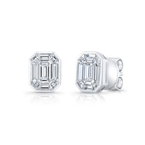 18K White Gold Emerald Cut Diamond Earrings