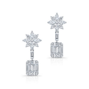18K White Gold Emerald Cut Diamond Drop Earrings