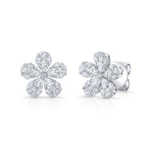 18K White Gold Flower Petal Diamond Earrings