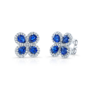 18K White Gold Pear Shape Sapphire & Diamond Earrings