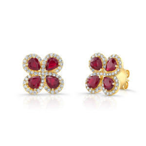 18K Yellow Gold Pear Shape Ruby & Diamond Earrings