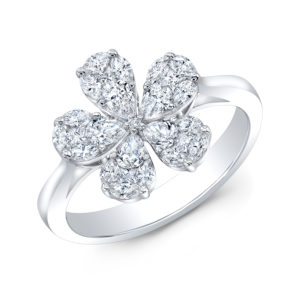 18K White Flower Petal Diamond Ring
